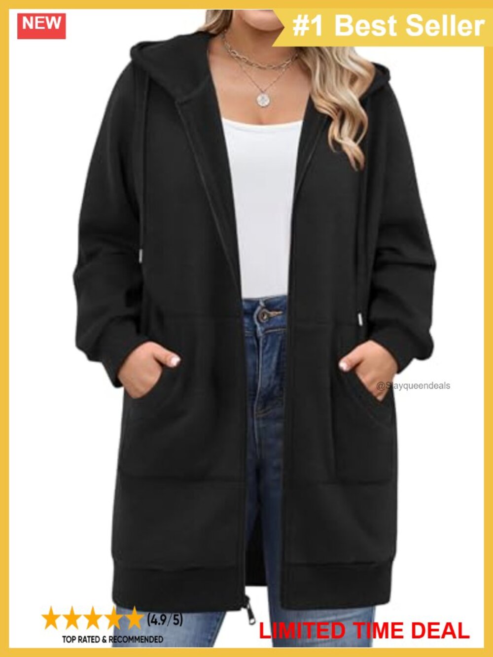 Plus Size Zip Up Fleece Hoodie Long Sleeve Sweatshirt with Pockets